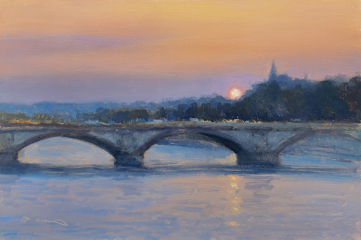 Peinture : Soleil Couchant Sur la Durance Peinture : Soleil Couchant Sur la Durance