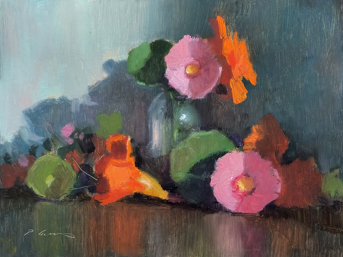 Peinture : Cosmos et Lys 