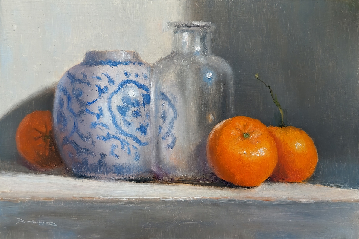 Peinture : Clémentines et Vase 