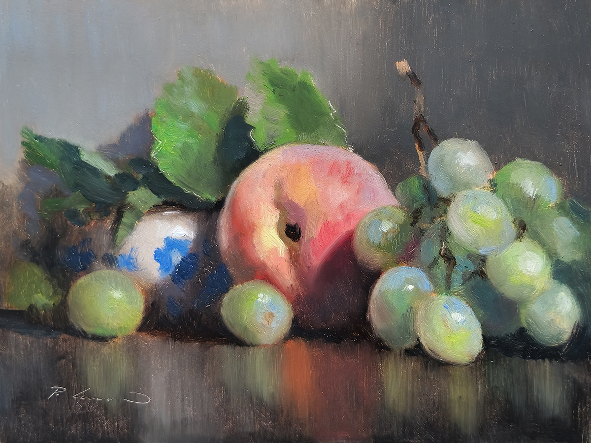 Peinture : Pêche et Raisins 
