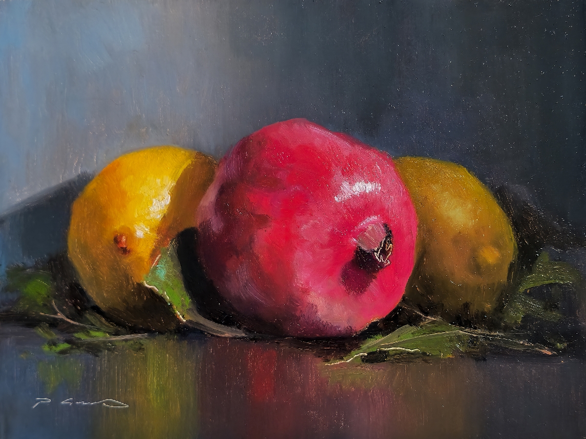 Peinture : Citrons et Grenade 